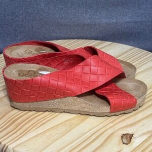 Yokono Red Woven Leather Wedge Sandals Women's Size 8